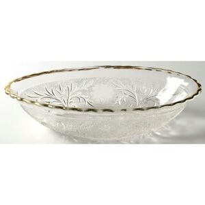 Anchor Hocking Gold Gilded Trim Vintage Oval Sandwich Glass Serving Bowl EAPG